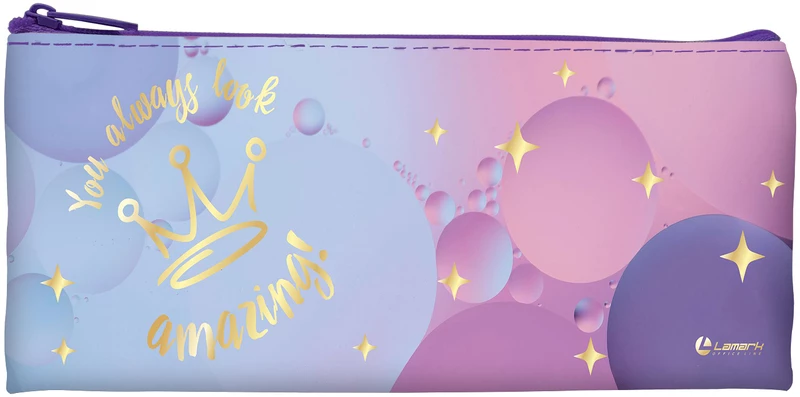 Пенал косметичка 1 отдел LAMARK 19.5*7.2 см,плоский Bubbles