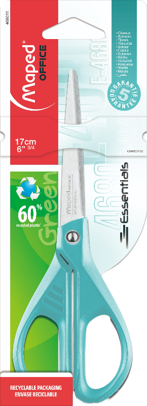 Ножницы MAPED 17 см Essentias COLOR эргономичные бирюзовые, симметричные, в блистере