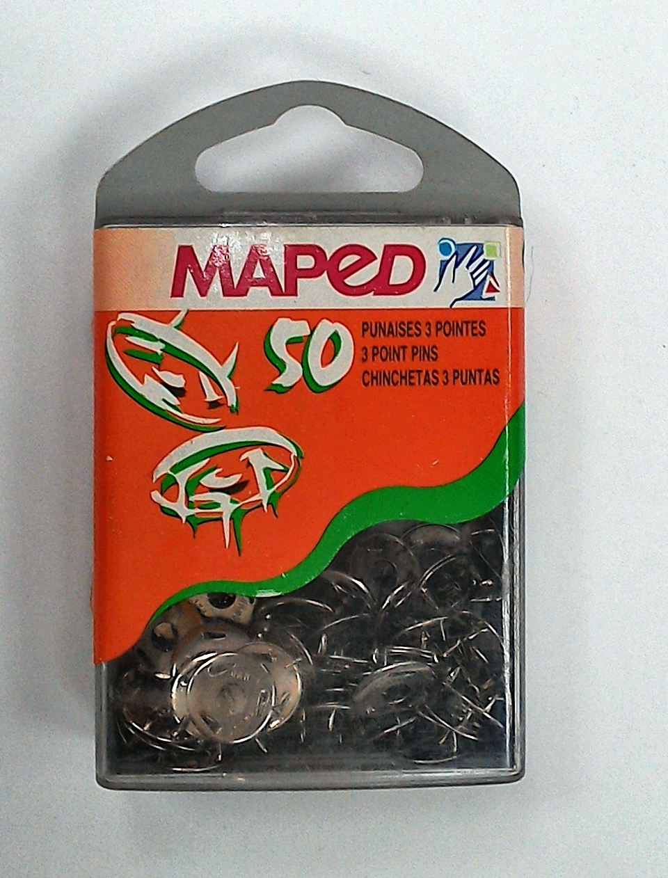 Кнопки 50 шт MAPED 3иглы стальные,в диспенсер