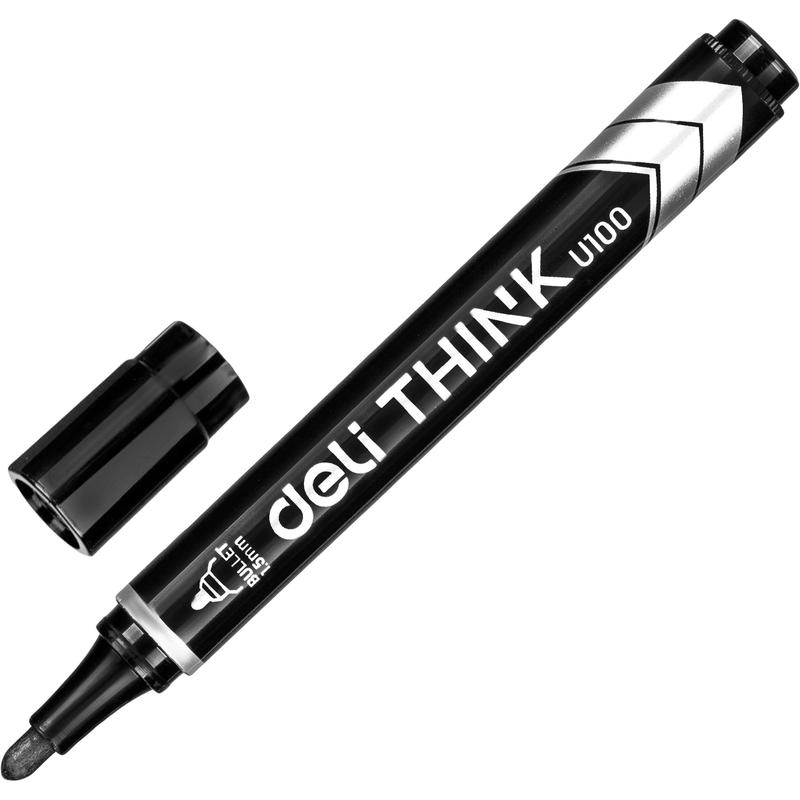 Маркер перманентный DELI Think 100, круглый наконечник, тол лин 1,5 мм, черный