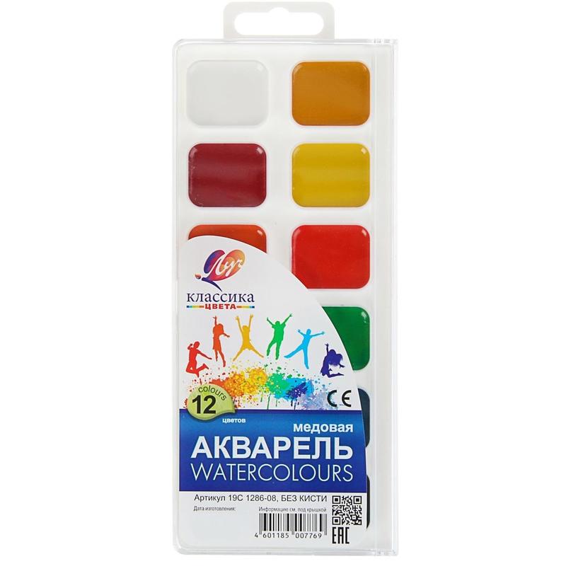 Краски акварельные медовые 12цв, пластик,ЛУЧ Классика,без кисточки
