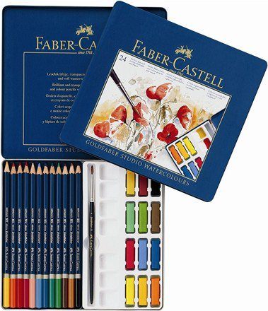 Набор FABER CASTELL Карандаши акварельные GOLDFABER STUDIO,12шт+12мел,в металлической коробке,126015