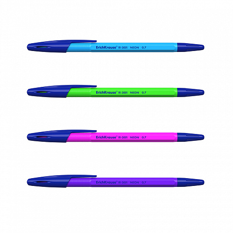 Ручка шариковая ERICH KRAUSE R-301 Neon Stick 0,7мм синяя,ассорти